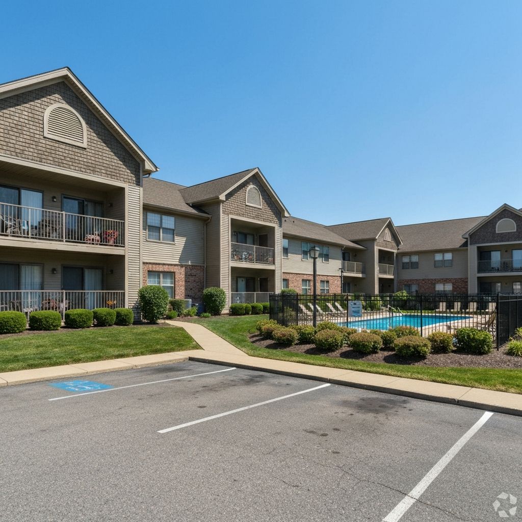 Property inspector examining a condominium building exterior while taking notes on a clipboard